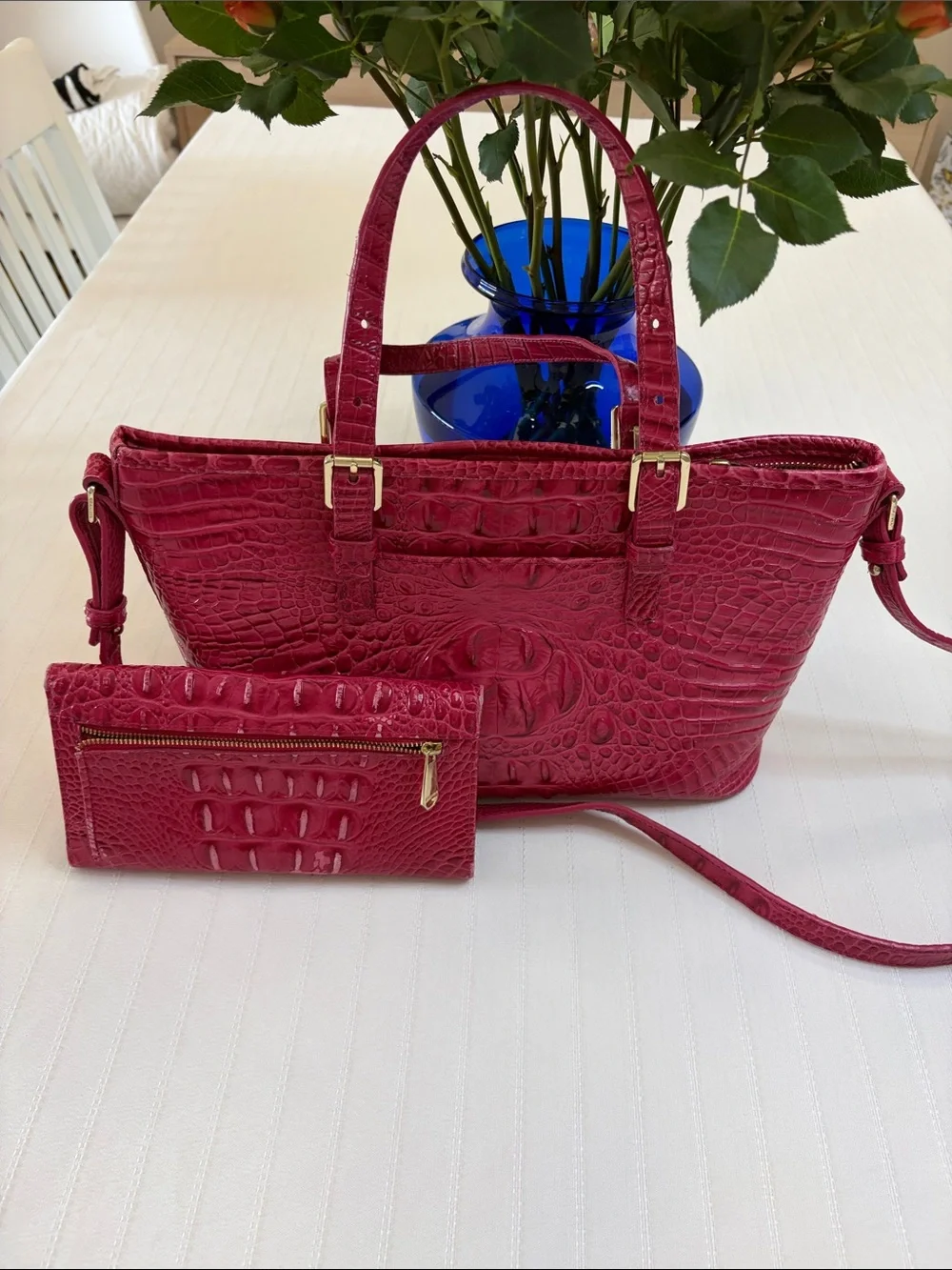 Brahmin Croc-Embossed Shoulder Tote & Wallet - Fuchsia Pink